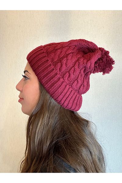 Gönülden Tasarım HAND KNITTED DESIGN POMPOM HAIR BRAIDED BEANIE UNISEX BEANIE