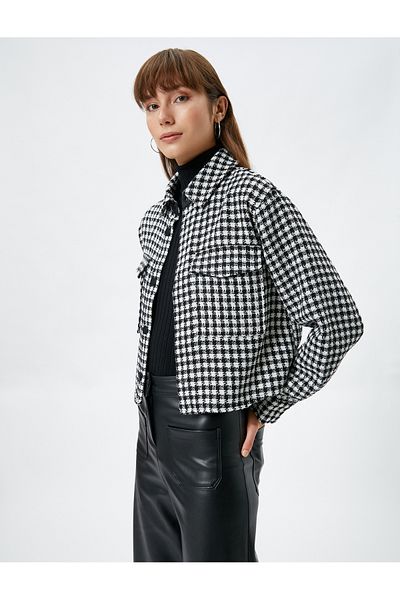 Koton Tweedjacke mit Knopfleiste, Hemdkragen, Tasche, Detail