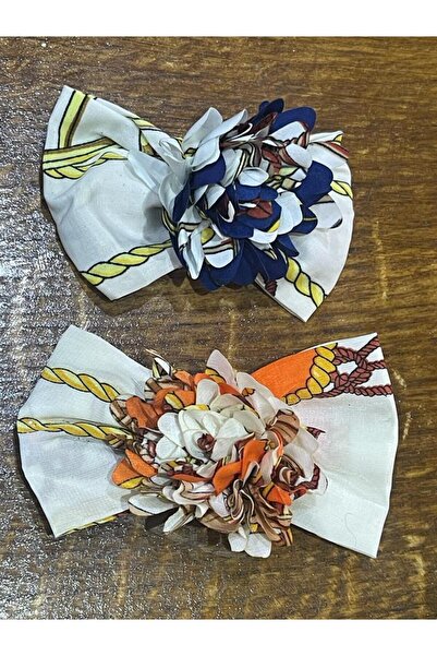 Gönülden Tasarım 11x5 εκ. Πορτοκαλί και μπλε φιόγκος παπούτσια με αγκράφα Υλι...