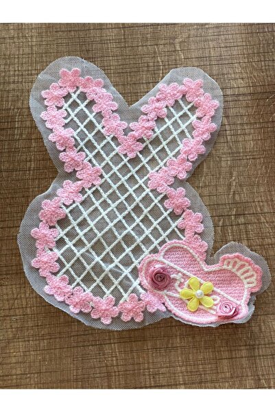 Gönülden Tasarım 20x14 cm roza Til izvezena zečja uši cvetna aplikacija šivać...