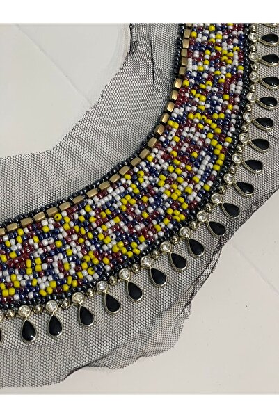 32x5 Cm Taşlı Boncuklu Tasarım Kıyafet Yaka Aksesuarı Aplik Dikiş