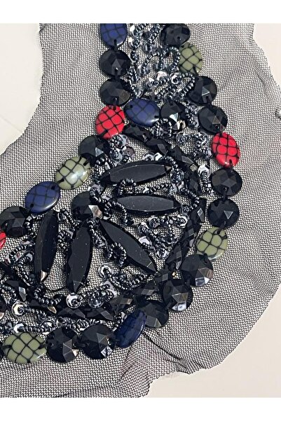 Gönülden Tasarım 32x24 Cm Taşlı Boncuklu Tasarım Kıyafet Yaka Aksesuarı Aplik...