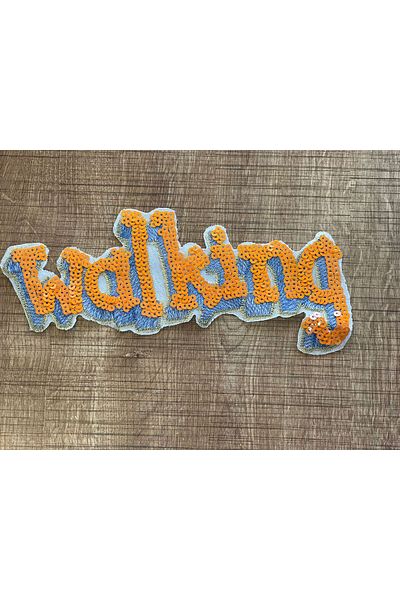 Gönülden Tasarım 24x9 Cm Portocaliu Paiete Walking Scris Atașare cu Fier de călcat Patch de armă