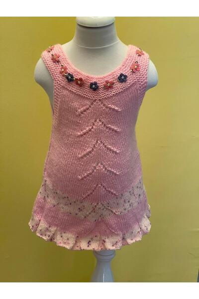 Gönülden Tasarım El Örgüsü 2/3 Yaş Kız Çocuk Triko Örme Elbise Bebek Elbise Ç...