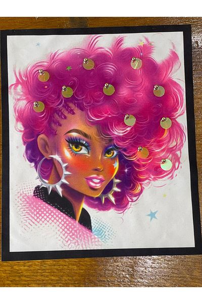 Gönülden Tasarım 24x20cm Embosare Paiete Roz Fata cu șnur Applique Crestă Patch Cusut Hobby Accesoriu de îmbrăcăminte