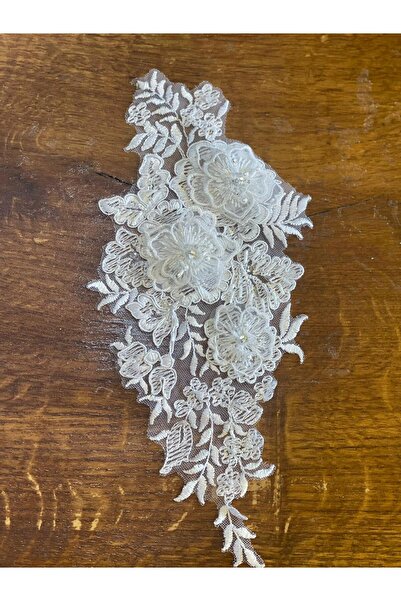 Gönülden Tasarım 30x14 Cm Beyaz Güpür Nakış Işleme Inci Ve Boncuk Işleme Apli...