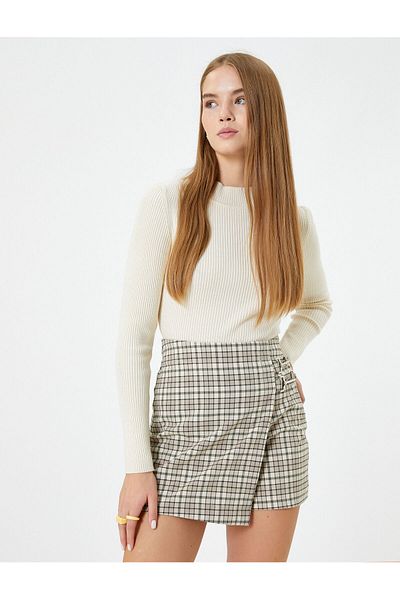 Koton Mini Shorts Skirt Double Breasted Metal Buckle Detailed Elastic Waist