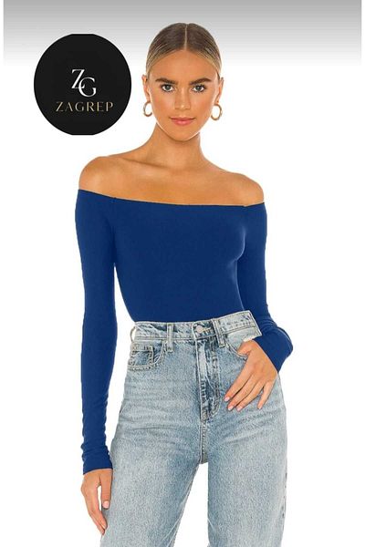 Zagrep Women's Saks Blue Body Strapless Cut Double Layer Imported Jersey Zagrep Fabric