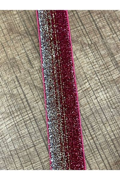 Gönülden Tasarım Pink Colored Glitter Shiny Stripe Guipure Applique Width 2 Cm (1 METER)