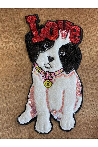 Gönülden Tasarım 30x14 Cm Pailletă Paiete Pluș Câine Applique Crestă Patch Accesoriu de cusut
