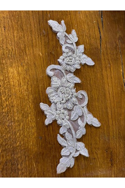 Gönülden Tasarım 34x13cm Broderie albă și argintie Broderie cu perle Broderie...