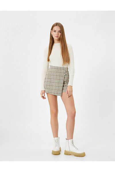 Koton Mini Shorts Skirt Double Breasted Metal Buckle Detailed Elastic Waist