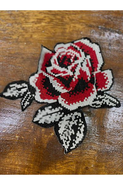 Gönülden Tasarım 17x18 cm, care se lipsește cu călcat, brodat în cruce, aplicație de flori, accesoriu de cusut, roșu