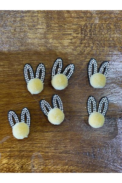 Gönülden Tasarım 3 Cm 6 Pieces Felt Stone Rabbit Ear Buckle Accessory Shoe Accessory Applique Rigging Cream