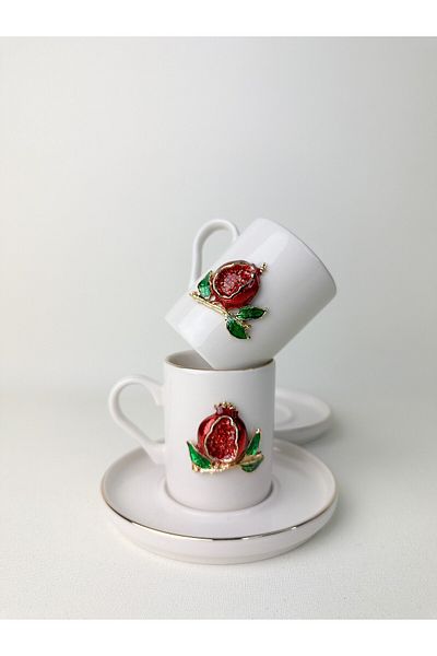 WERONY Porcelain Coffee Cup Set with Pomegranate Figures and Gold Gilding Decor
