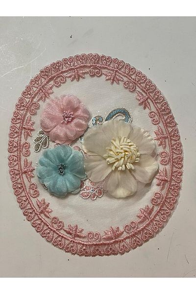 Gönülden Tasarım 22x19 cm tul roz broderie broderie flori aplicate guipură armături