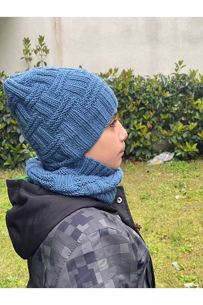 Gönülden Tasarım Copii Beanie Gât Guler Set Lână Moale S Albastru