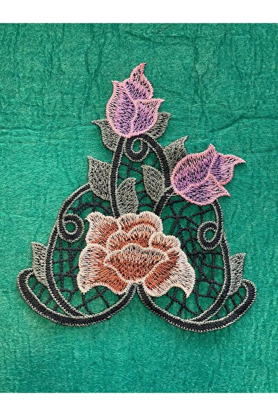 Gönülden Tasarım 16x13 Cm Nakış Işlemeli Gül Ve Lale Çiçek Tomurcuk Aplike Di...