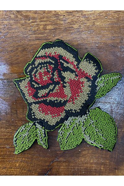 Gönülden Tasarım 17x18 cm Așezare cu fier de călcat Broderie în cruce Aplicație de flori de șarpe Accesoriu de cusut verde