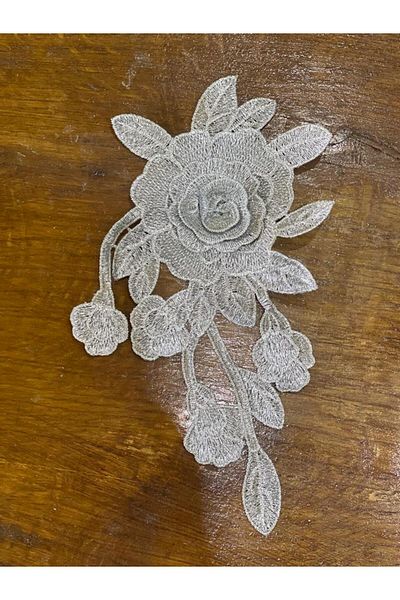 Gönülden Tasarım 23x15cm Broderie în relief Broderie de culoare argintie Aplicație de flori Patch de armă pentru cusut Accesoriu pentru hobby