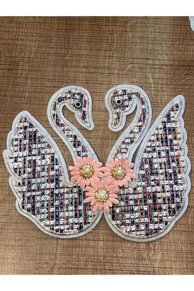Gönülden Tasarım 18x20 Cm Dokuma 2'li Kuğu Aplike Arma Yama Dikiş Aksesuarı