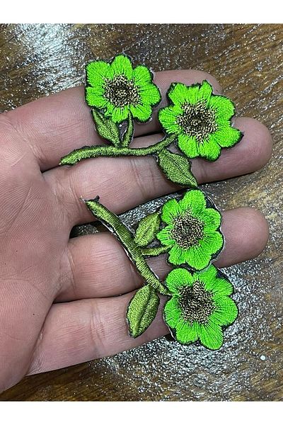 Gönülden Tasarım Broderie care se lipsește cu fier de călcat, aplicată cu flori duble, patch de armătură, accesorii pentru hobby, verde