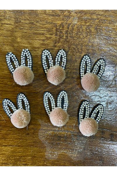Gönülden Tasarım 3 Cm 6 Pieces Felt Stone Rabbit Ear Buckle Accessory Shoe Accessory Applique Rigging Brown
