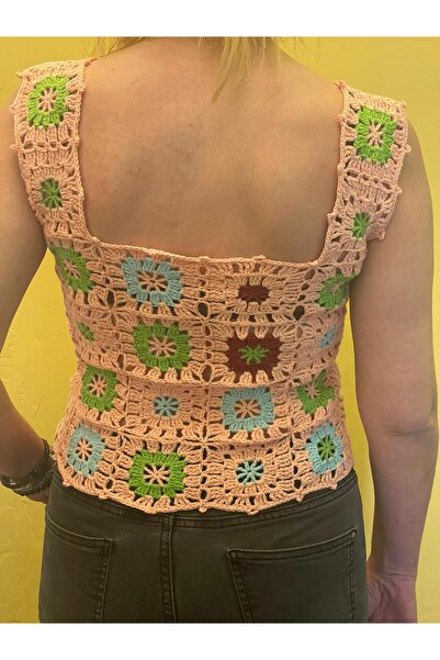 Gönülden Tasarım Ručno pletena ženska bluza sa šarenim motivima i remenom, no...