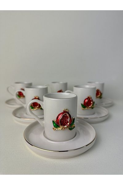 WERONY Porcelain Coffee Cup Set with Pomegranate Figures and Gold Gilding Decor