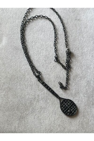Gönülden Tasarım Özel Tasarım El Yapımı Siyah Tenis Raket Uçlu Zincir Kolye