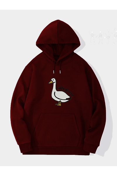 Ginevra Унисекс суитшърт с качулка и щампа Silly Goose с мек полар отвътре