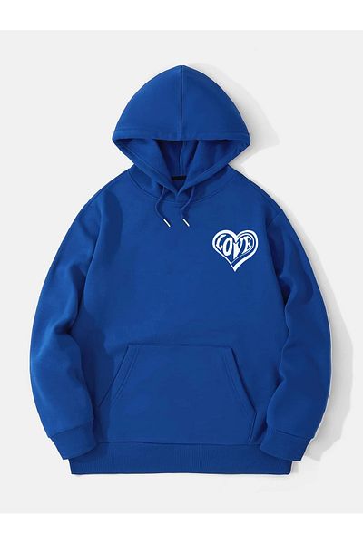 Ginevra Hanorac oversize unisex cu glugă, imprimat Love, cu fleece moale pe interior