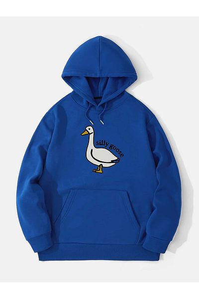 Ginevra Φούτερ Unisex Silly Goose με στάμπα με κουκούλα και μαλακό Fleece Oversize