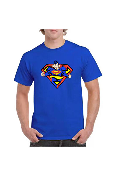HediyeMania Tricou Sax Blue Superman Bumbac Design unisex cu imprimeu Albastr...