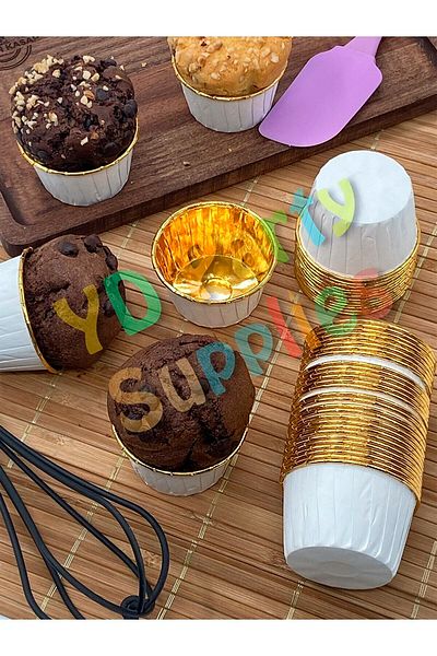 Yusuf Dirik YD Party Supplies White Gold Metallic Muffin Cake Mold 25 Pieces 50x39