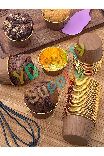Yusuf Dirik YD Party Supplies Light Brown Gold Metallic Muffin Cake Mold 25 Pieces 50x39