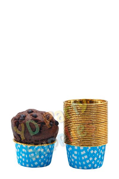 Yusuf Dirik YD Party Supplies Blue Gold Plaid Metallic Muffin Cake Mold 25 Pieces 50x39