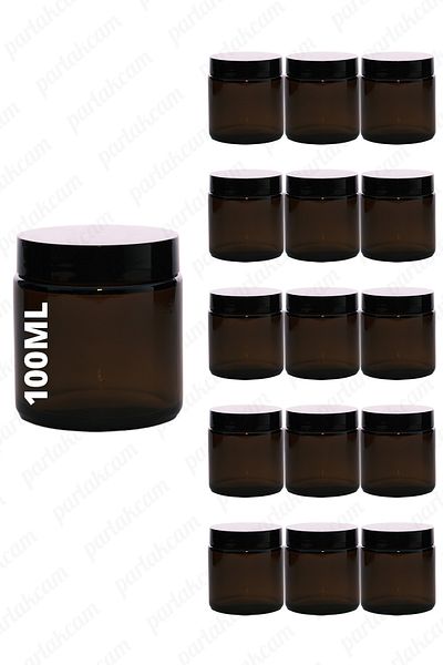 parlakcam 100ml amber cream jar glass cream box with black color protection lid 100cc glass jar (15 pieces)