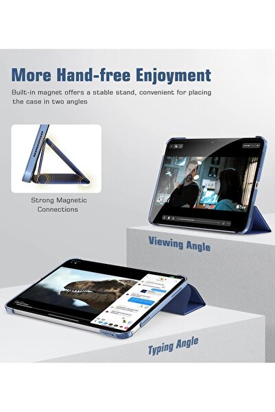 UnDePlus Apple Ipad Air 1 / 2 Ipad 5. / 6. Nesil 9.7 Kılıf Pu Deri Smart Case A1566 A1567 Lacivert