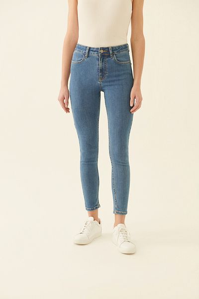 Perspective Romets Slim Fit knöchellange Denim-Hose mit hoher Taille und blauer Farbe für Damen