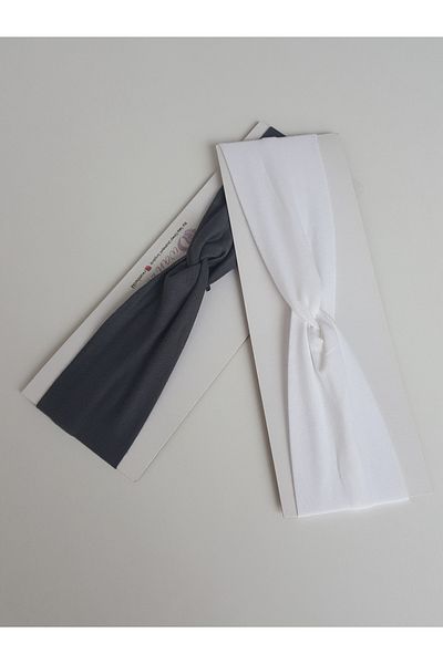 swan butik Κορδέλα μαλλιών Bandana για ενήλικες 2τμχ Ανθρακί Γκρι Λευκό