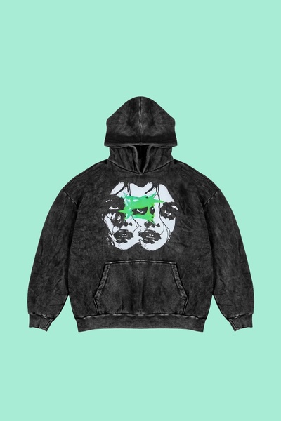 Sekizbiraltı Μαύρο Oversize Hoodie - Woman Shadows Printed, Washable Unisex