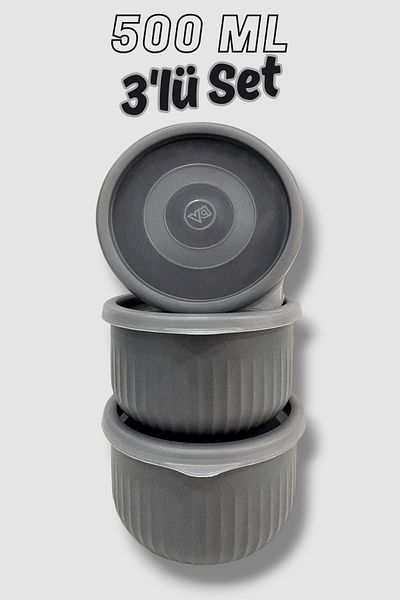 VİP AHMET Storage Container - Leak Proof Vacuum Lid Very Useful Smoked 3-Piece 500ML Set
