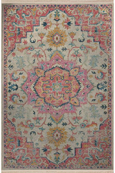 Rugs Modern Halı Pembe Temalı Çok Renkli Geleneksel Motifli Çiçek Desenli Kre...