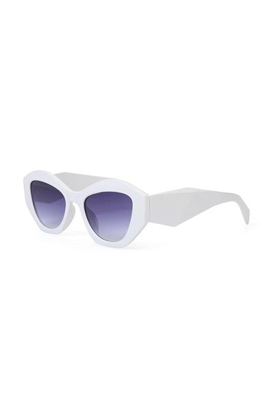 Angel Eyes Women's Sunglasses Stylish Design White Pr Frame Black Glass