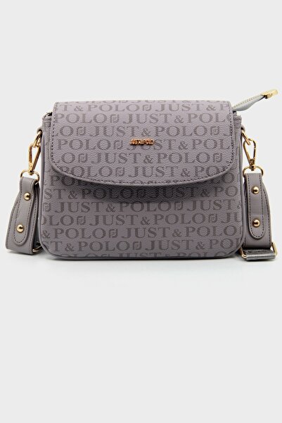 Just Polo Kadın Gri Baskı Desenli Kolon Askılı 3 Bölmeli Omuz Çantası 23x16cm...