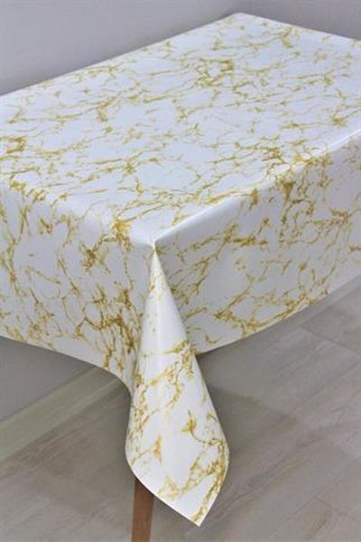 DedeEvTekstil Fiber Lined Wipeable PVC Oilcloth Tablecloth - Marble Gold - 1068-2mermergold