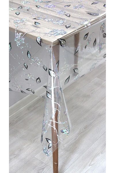 DDHOME Pvc Transparent Erasable Oilcloth Tablecloth 013-Silvery Leaf