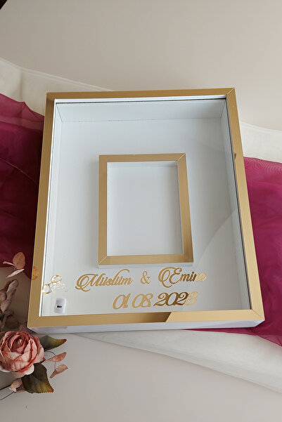 Verda Çerçeve 40x50 Cm Beyaz-gold Fotoğraf Bölümlü Anı Çerçevesi! Ledli Ve Isimli Gül Tablosu! Gül Kutusu!