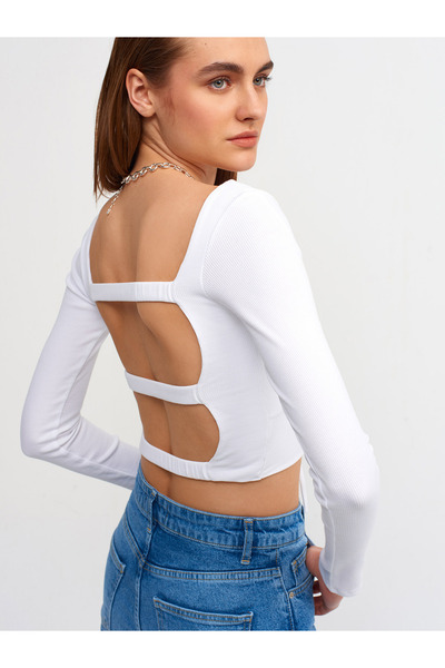 Dilvin 50122 Sırt Detaylı Crop Top-beyaz